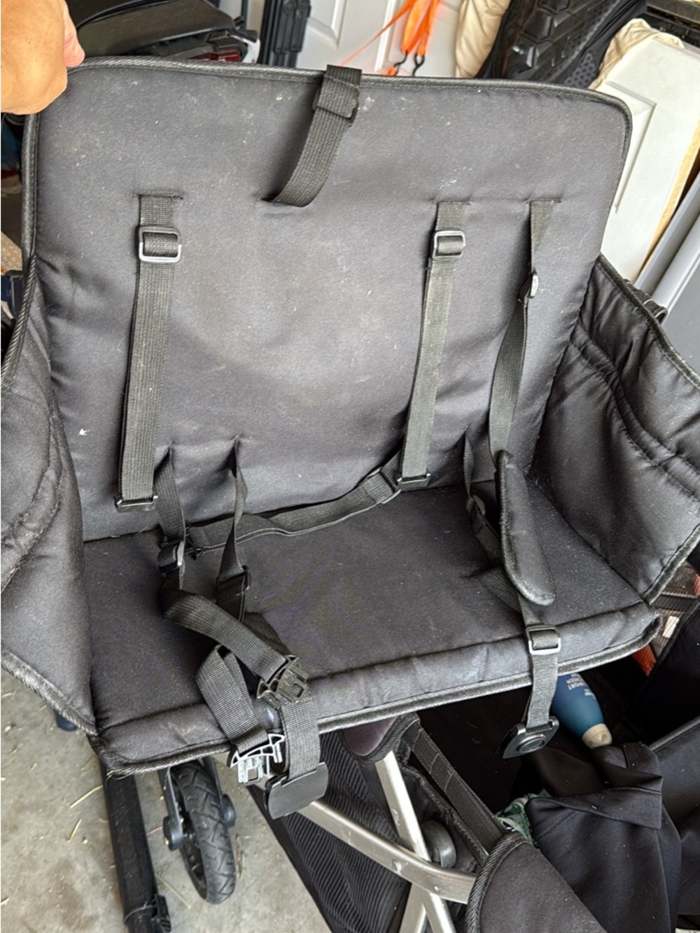 Black 2 sear clip on Stroller Seat with Safety Straps
